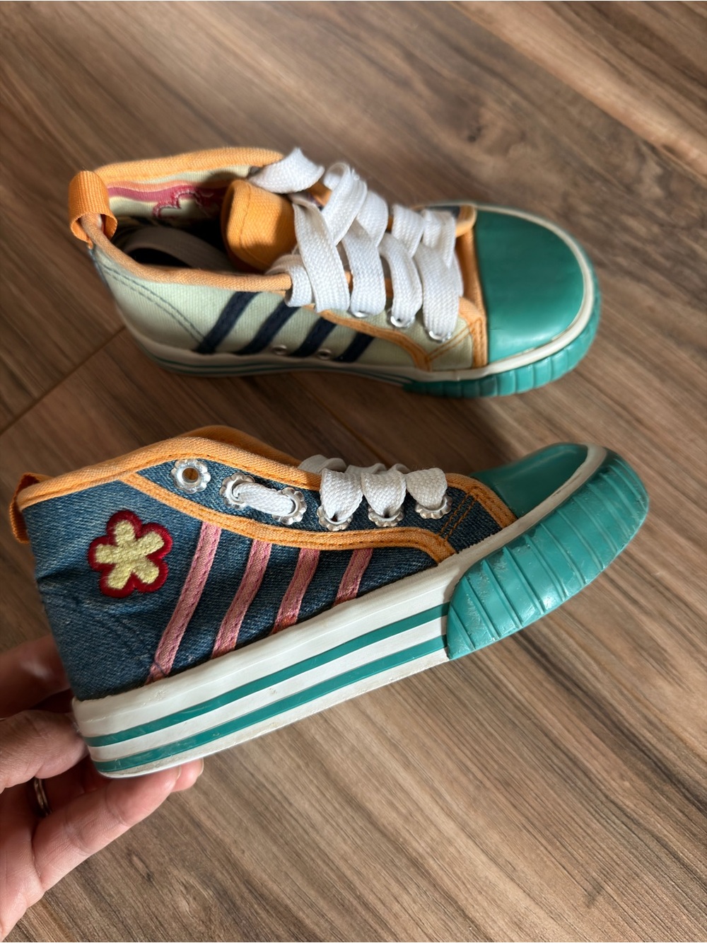 Vintage Kids Y2K Denim Canvas Sneakers Size 9.5 Colorful Skater